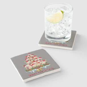 Golden Retriever Santa Hat Xmas Dogs Merry Christm Stone Coaster