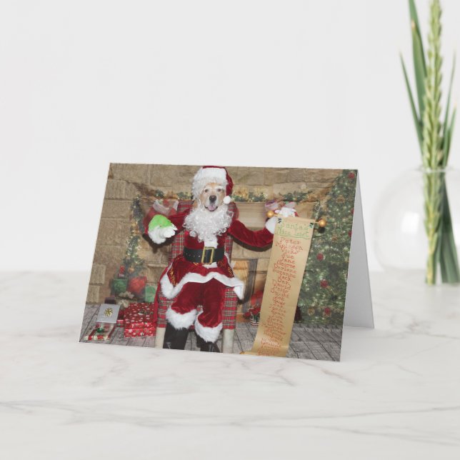 Golden Retriever Santa Nice List Christmas Holiday Card (Front)