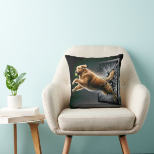 Golden Retriever Shattering a Tablet Screen Cushion