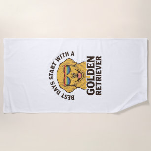 Golden Retriever Shirt with Retro Sunglasses Dog A Beach Towel