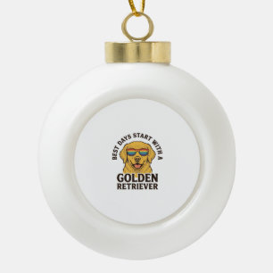 Golden Retriever Shirt with Retro Sunglasses Dog A Ceramic Ball Christmas Ornament