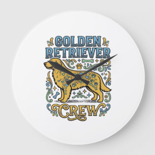 Golden Retriever Shirt With Vintage Dog Lover Art_ Large Clock