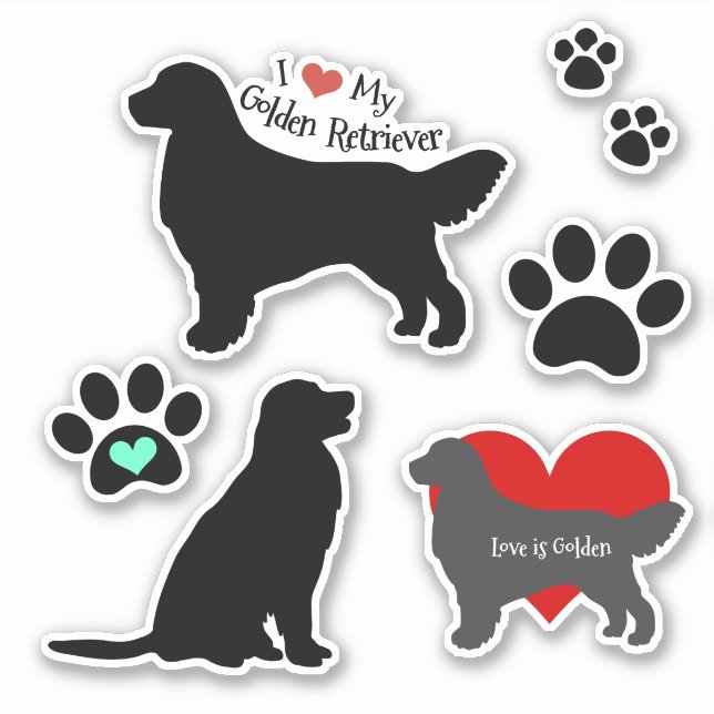 Golden Retriever Silhouette and Pawprints Group (Front)