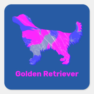 Golden Retriever Silhouette Hot Pink & Blue Square Sticker