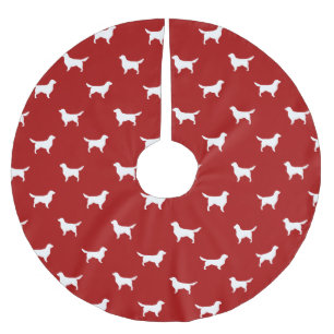 Golden Retriever Silhouettes Pattern on Red Brushed Polyester Tree Skirt