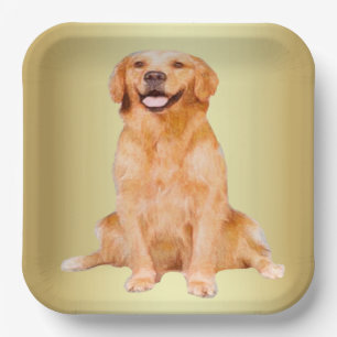 Golden Retriever Sitting Paper Plate