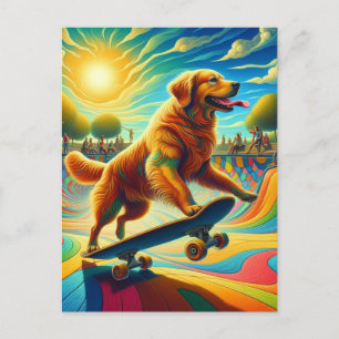 Golden Retriever Skateboarding Postcard