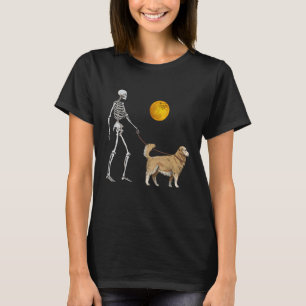 Golden Retriever Skeleton Dog Walking Halloween Co T-Shirt