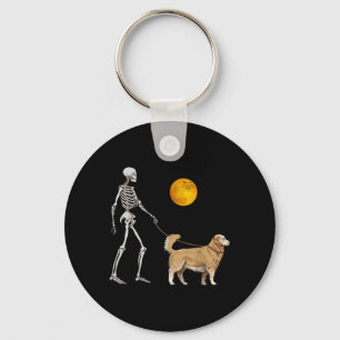 Golden Retriever Skeleton Dog Walking Halloween Key Ring