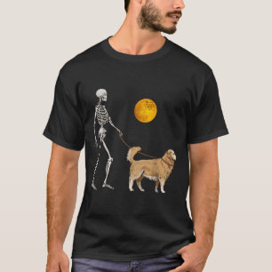 Golden Retriever Skeleton Dog Walking Halloween T-Shirt