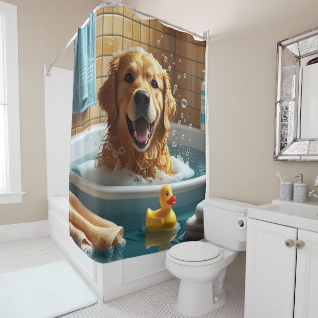 Golden Retriever Sloppy Sleepy Cute Funny Shower Curtain (In Situ)