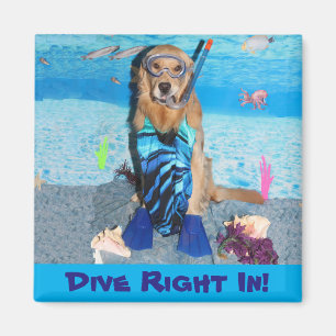 Golden Retriever Snorkeler Dive Right In Magnet
