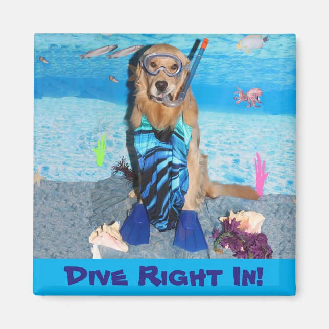 Golden Retriever Snorkeler Dive Right In Magnet (Front)