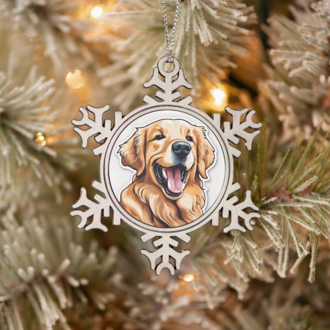 Golden Retriever  Snowflake Pewter Christmas Ornament (Tree)