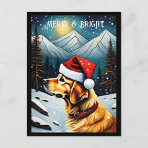 Golden Retriever Snowy Mountain Santa Dog Holiday Postcard