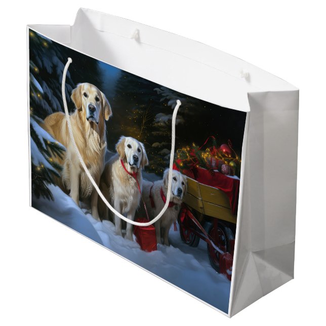 Golden Retriever Snowy Sleigh Christmas Decor  Large Gift Bag (Back Angled)