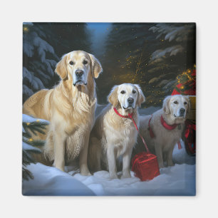 Golden Retriever Snowy Sleigh Christmas Decor  Magnet