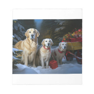 Golden Retriever Snowy Sleigh Christmas Decor  Notepad