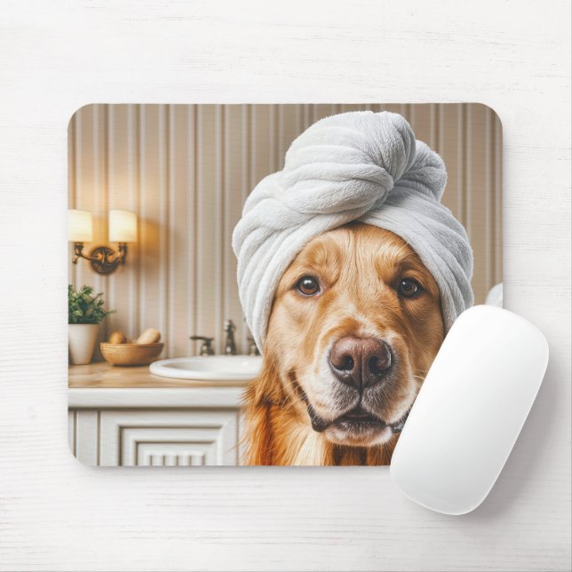 Golden Retriever Spa Treatment Mouse Pad (With Mouse)