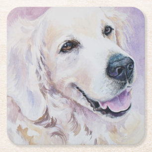 Golden retriever square paper coaster