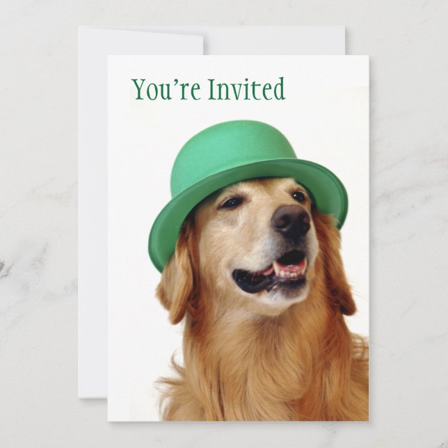 Golden Retriever St. Patrick's Day Invitation (Front)