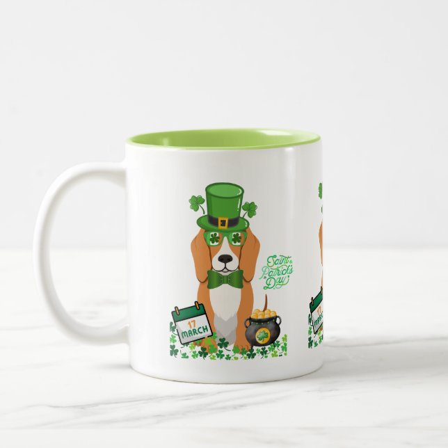 Golden Retriever St Patricks Day Two-Tone Coffee Mug (Left)