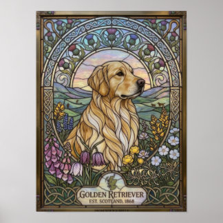 Golden Retriever Stained Glass Scottish Art Poster
