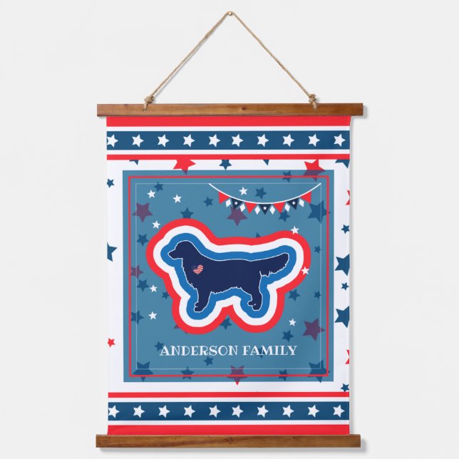 Golden Retriever Stars Red White And Blue 4th July Hanging Tapestry (Front)