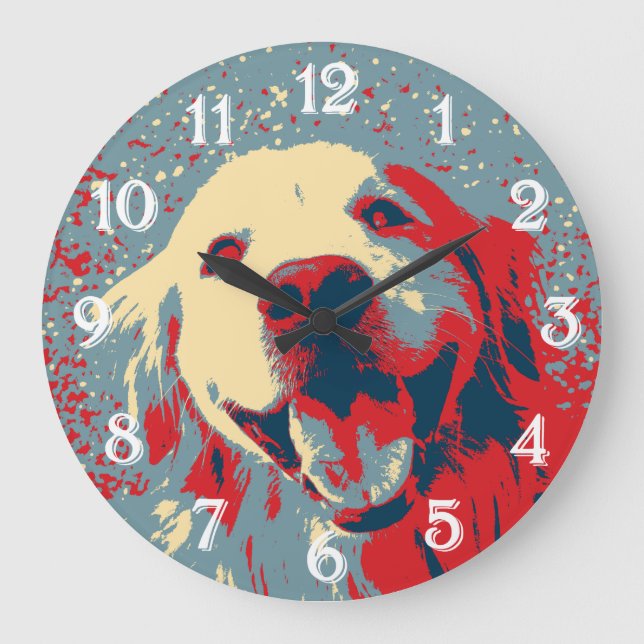 Golden Retriever Stylised Drawing Large Clock (Front)