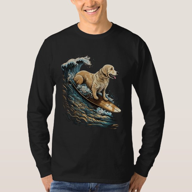 Golden Retriever Surfing Kanagawa Japanese The gre T-Shirt (Front)