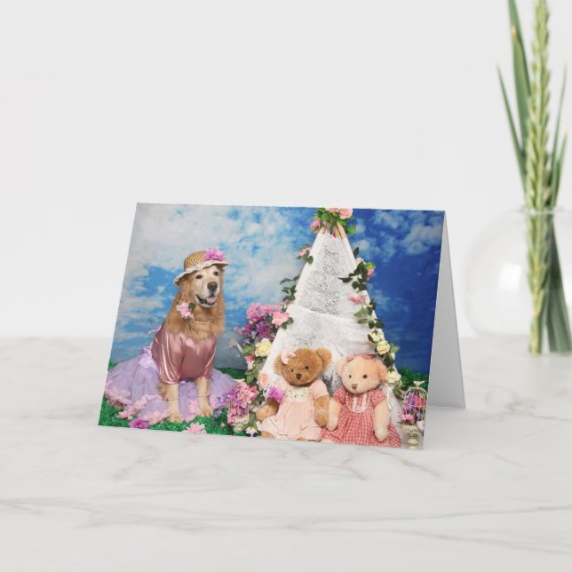 Golden Retriever Tent and Teddy Bears Mother’s Day Holiday Card (Front)
