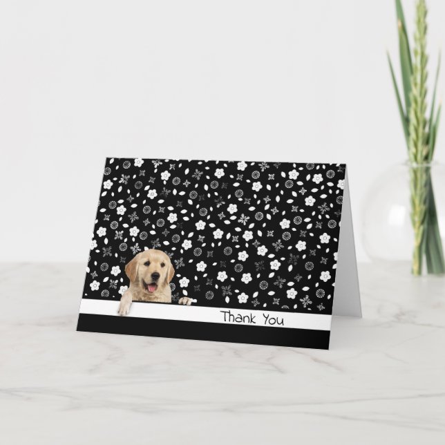 Golden Retriever Thank You on Floral Print Card (Front)