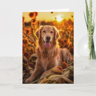 Golden Retriever Thanksgiving Autumn Field Holiday Card