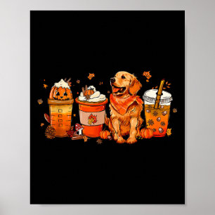 Golden Retriever Thanksgiving Fall Coffee Pumpkin  Poster