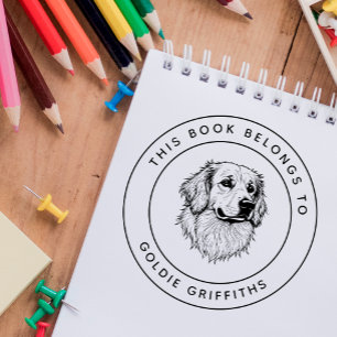 Golden Retriever This Book Belongs To Kid's Name Self-inking Stamp