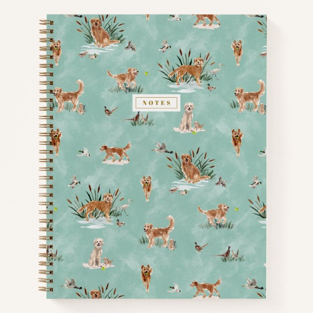 GOLDEN RETRIEVER TOILE Aqua Notebook (Front)