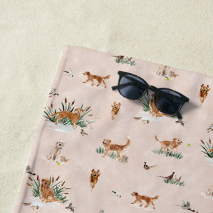 GOLDEN RETRIEVER TOILE Blush Beach Towel
