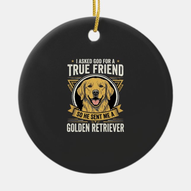 Golden Retriever True Friend Dog Ceramic Tree Decoration (Front)