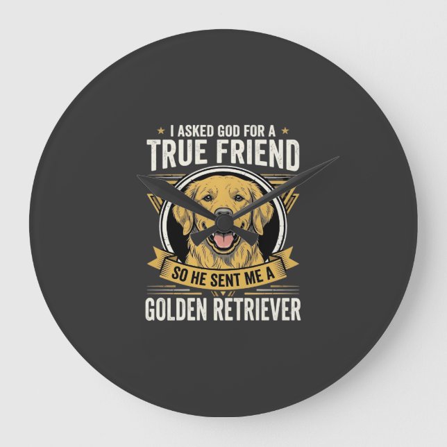 Golden Retriever True Friend Dog Large Clock (Front)