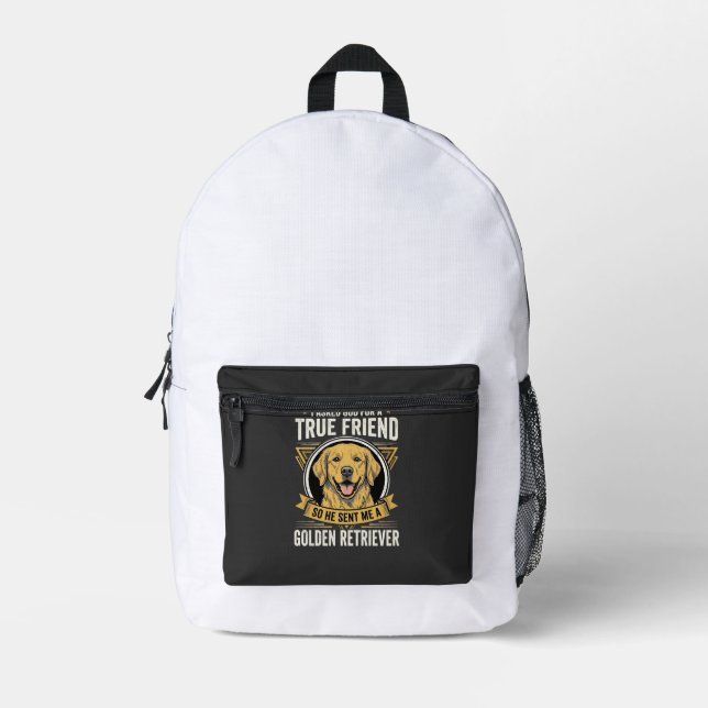 Golden Retriever True Friend Dog Printed Backpack (Front)