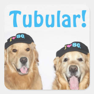 Golden Retriever Tubular 80's Square Sticker