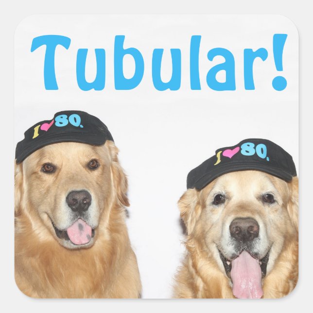 Golden Retriever Tubular 80's Square Sticker (Front)