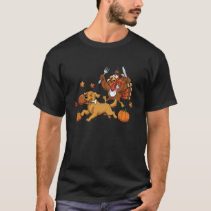 Golden Retriever Turkey Autumn Thanksgiving Womens T-Shirt