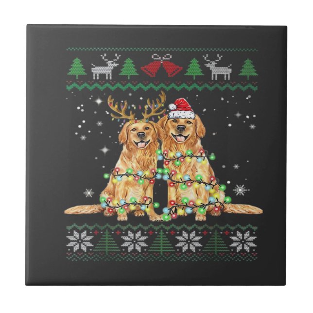 Golden retriever Ugly Christmas Dog Funny Christma Tile (Front)