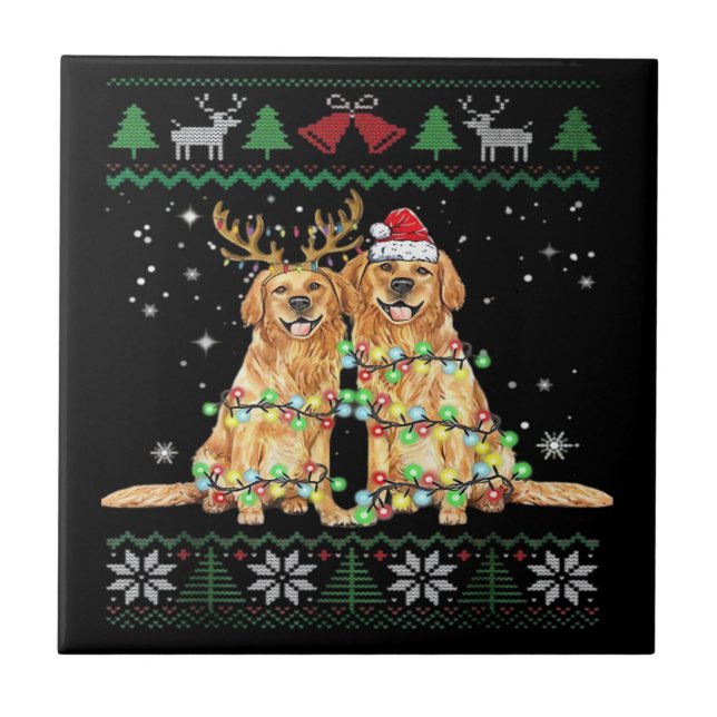 Golden retriever Ugly Christmas Dog Funny Christma Tile (Front)