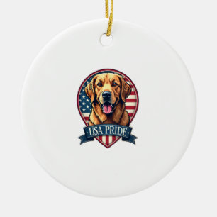 Golden Retriever USA Pride Vintage Dog Tee 4 Ceramic Tree Decoration