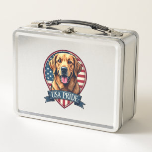 Golden Retriever USA Pride Vintage Dog Tee 4 Metal Lunch Box