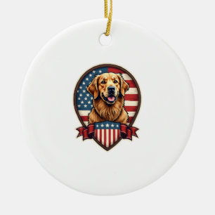 Golden Retriever USA Pride Vintage Dog Tee Ceramic Tree Decoration