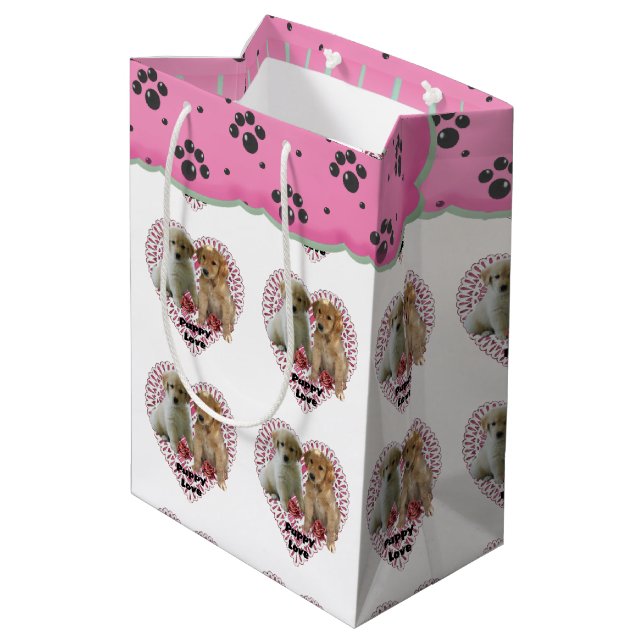 Golden Retriever Valentine's Day Medium Gift Bag (Back Angled)