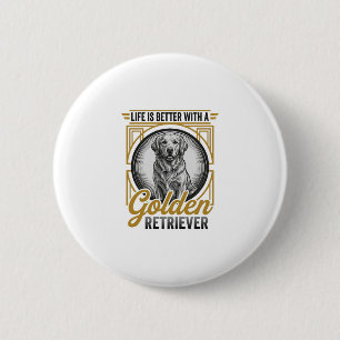 Golden Retriever Vintage Engraving Dog Lover Shirt 6 Cm Round Badge